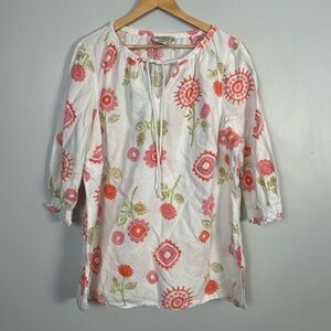 Orchadia women’s white linen and cotton blend floral top size 1X